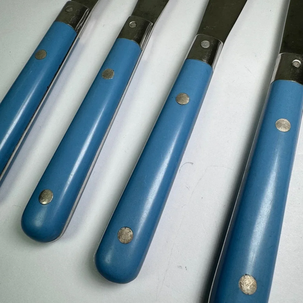 Vintage Stainless Korea 6 Piece Flatware Cutlery Set Incomplete Forks‎ Blue MCM